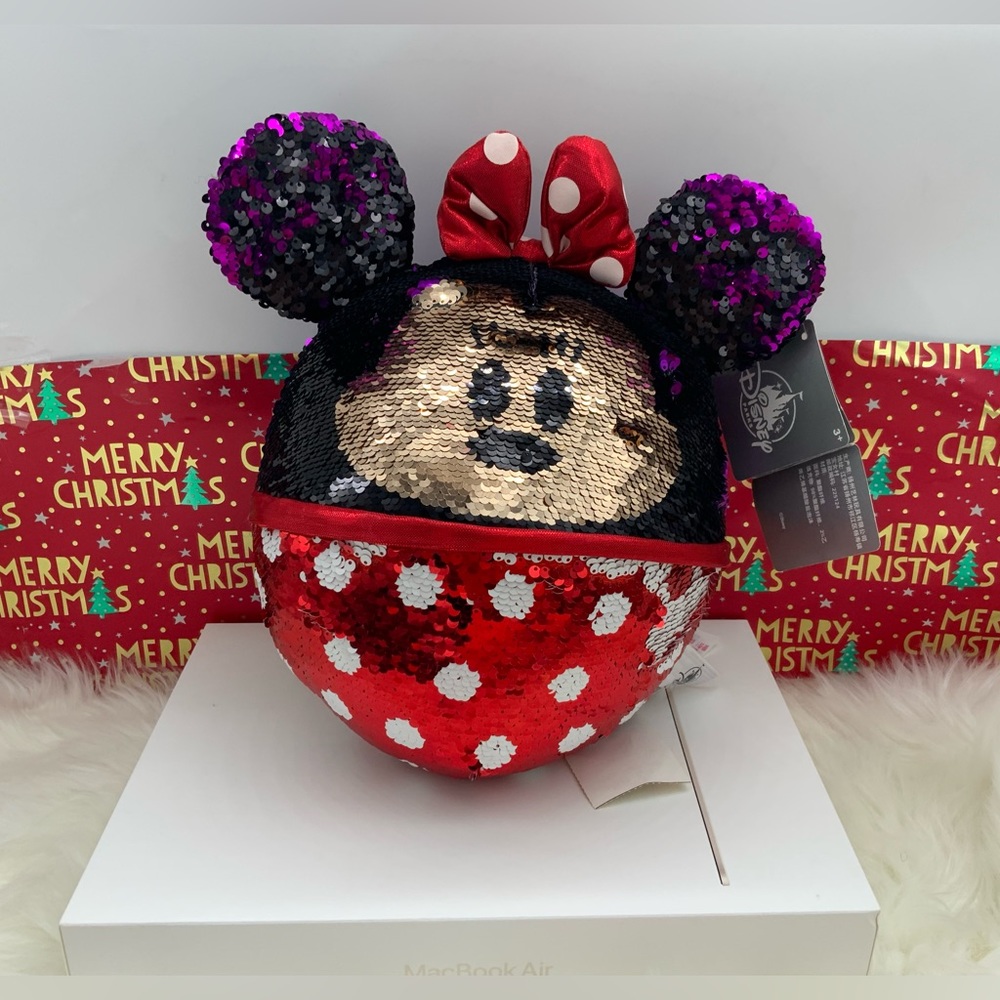 Disney Minnie Reversible Sequin Ears Red Pillow Decor
